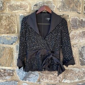 Tadashi Shoji Collection Sash Tie Sequins Blazer Jacket in Black Size 10